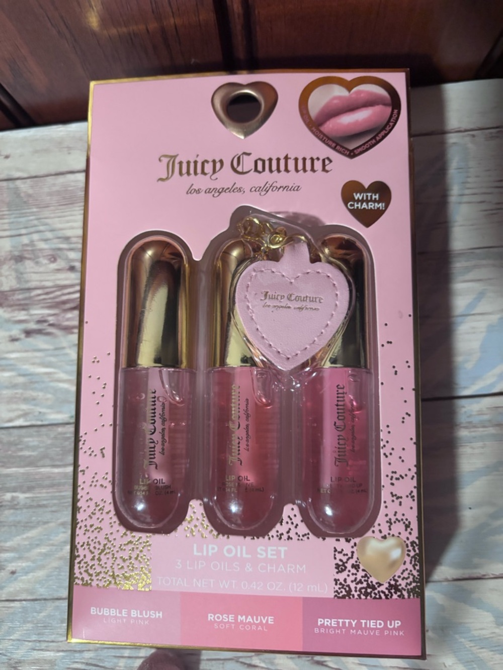 Juicy Couture Pink Lip Oil Trio - Bubble Blush, Rose Mauve, Pretty Tied Up